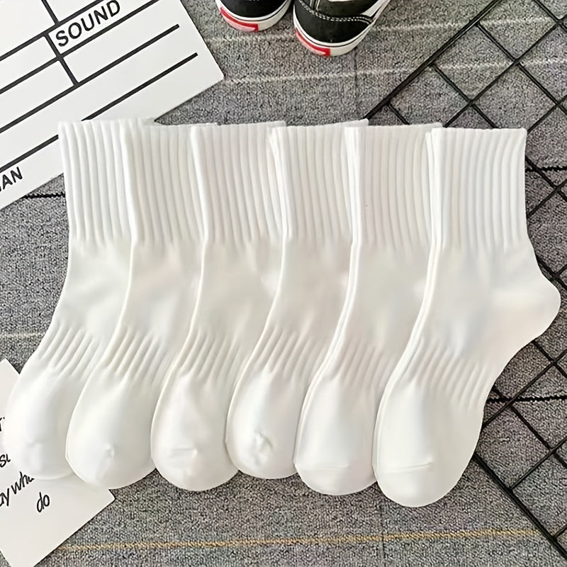 6 pairs of solid crew socks for men and women, simple and comfortable mid-tube socks, women's stockings and hosiery