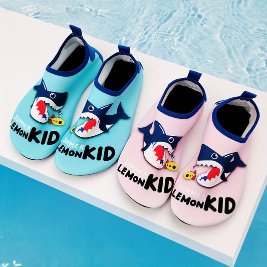 Boys Baby Shark Print Water Shoes for Swimming, Diving, and Surfing, with Non-slip Breathable Design and Quick Drying.