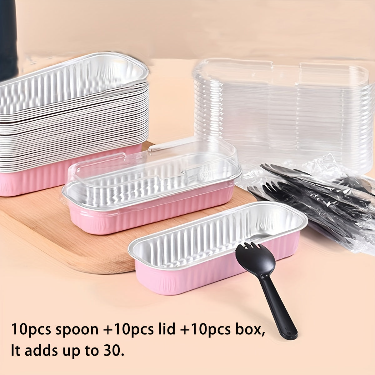 Includes 30 rectangular baking boxes with lids, 10 spoons, 10 lids, and 10 boxes. These versatile snack boxes are perfect for a variety of occasions, such as barbecues, parties, events, and everyday use. With a simple and practical design, these