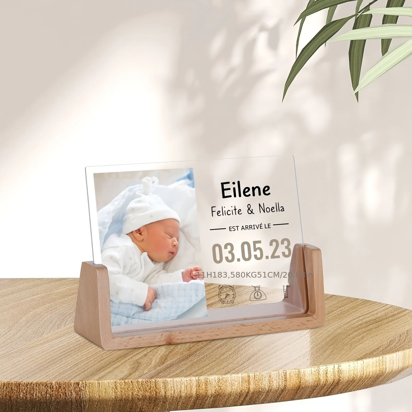 Personalized Birth Photo Frame - Acrylic UV Print Announcement Keepsake with Matte Black Stand for Nursery Decor - Customizable