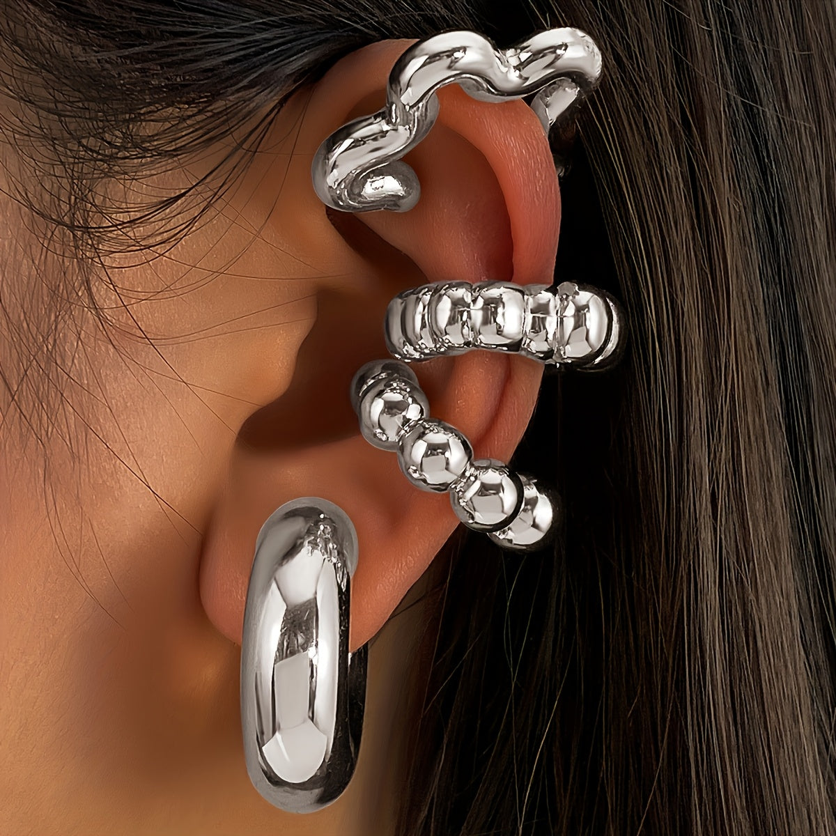 Punk-inspired Minimalist Geometric Irregular C-Shaped Ear Cuff Set includes 8 pieces. Features a Simple Style with an Alloy construction and a Script-and-numeric-symbols Theme. Perfect for daily wear or as a gift for any occasion. Suitable for all