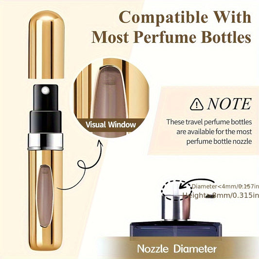 3-piece mini refillable aluminum perfume atomizer set, each atomizer holds 5ml of perfume and is portable and rugged for travel. Available in 3 colors.