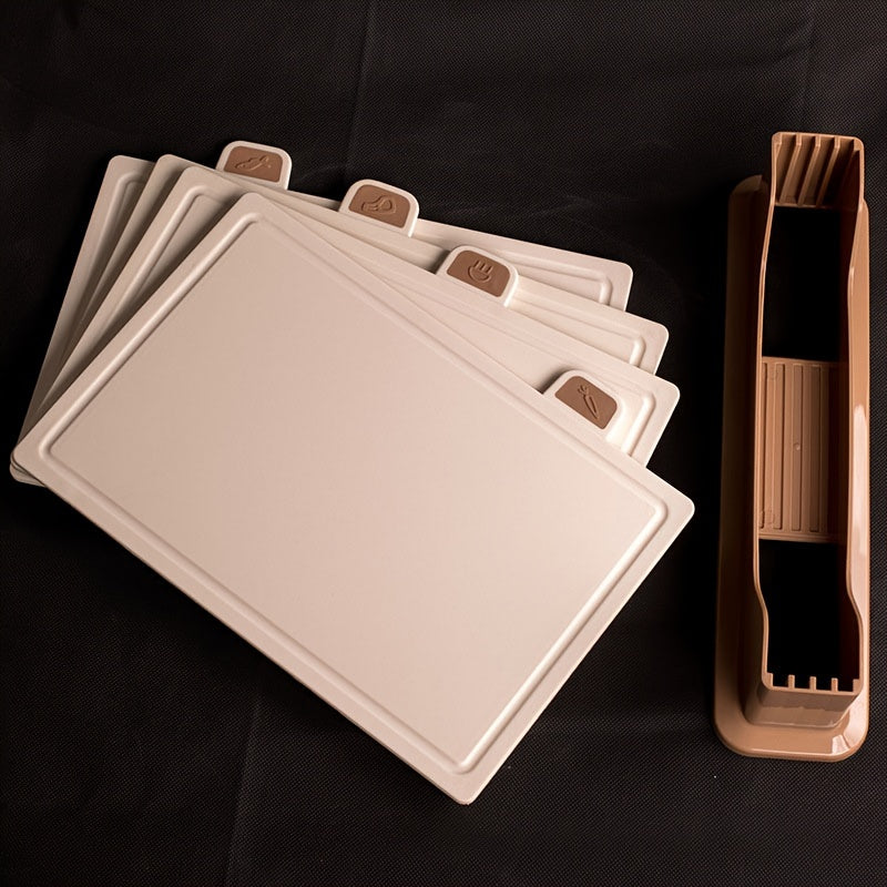 Set of four plastic cutting boards in four different colors - a versatile and creative addition to any kitchen. Made from PP plastic, this multifunctional set includes one cutting board.