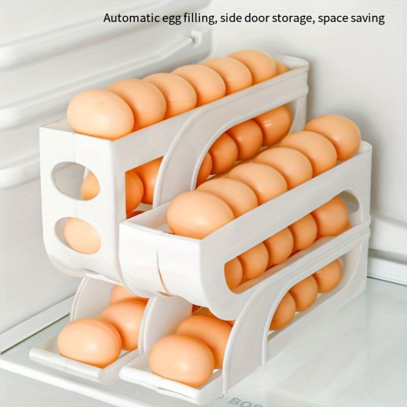 3-Tier Sliding Egg Holder in Boho-Chic Style - Space-Saving Acrylic Kitchen Organizer for Refrigerator Side Door, Prevents Eggs from Falling