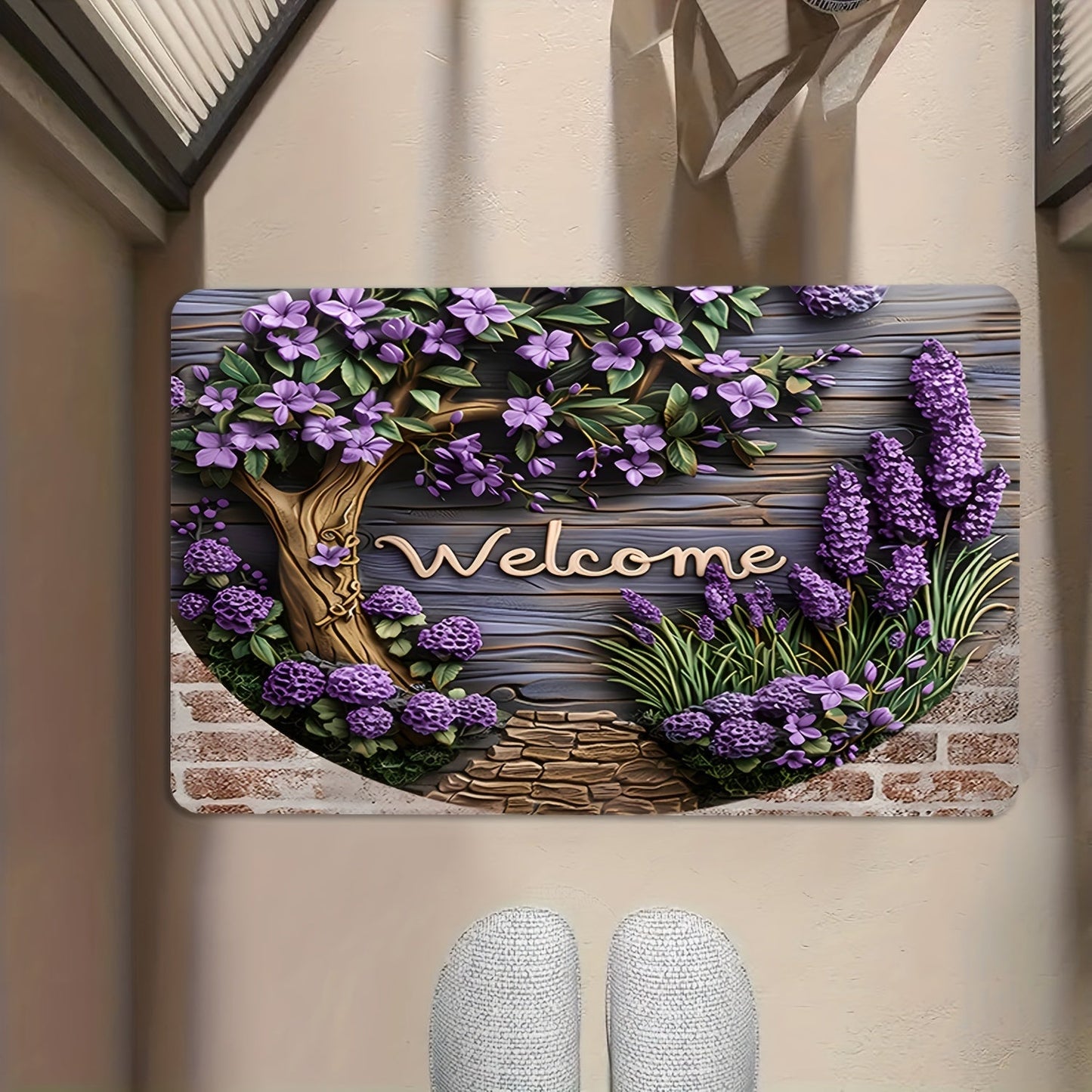 Inviting Lavender Door Mat with Non-Slip Features - Easy to Clean in Washing Machine, Suitable for Various Rooms including Living Room, Bedroom, and Bathroom - High-Quality Polyester for Long-Lasting Home Decor