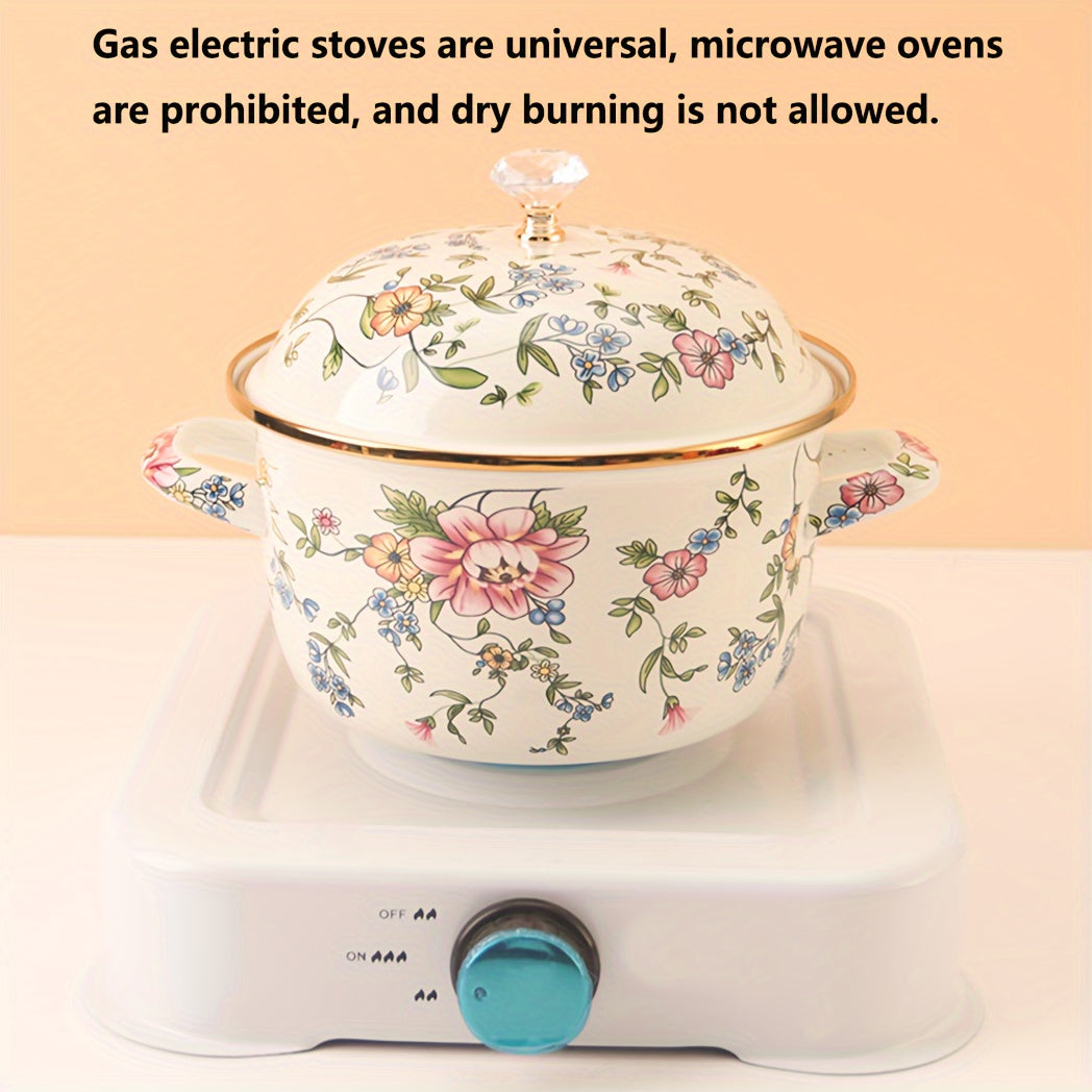 One-piece Enamel Thickened Double Ear Soup Pot, High-temperature Resistant Stew Pot suitable for Electric Stove, Gas Universal, and Kitchenware, Essential for Home Kitchens.