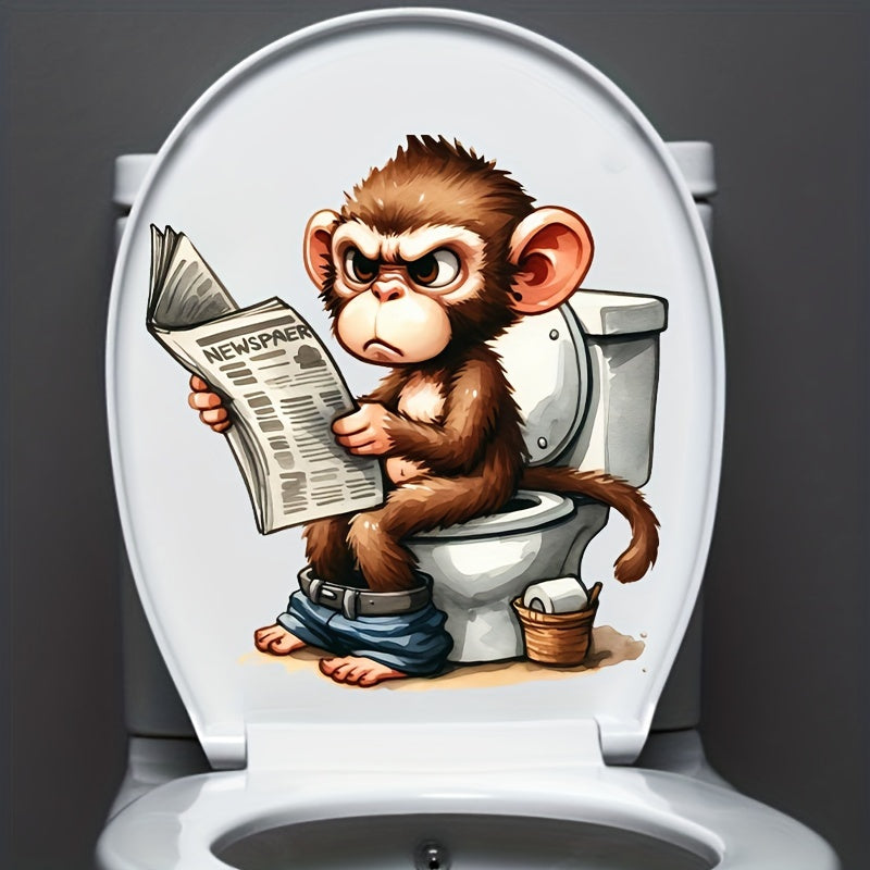 Monkey toilet lid decal for metal surface. Peel-and-stick wall art.