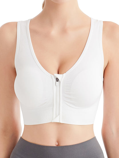 Three front zipper sports bras for running and yoga, comfortable and soft, designed for women's lingerie and underwear.