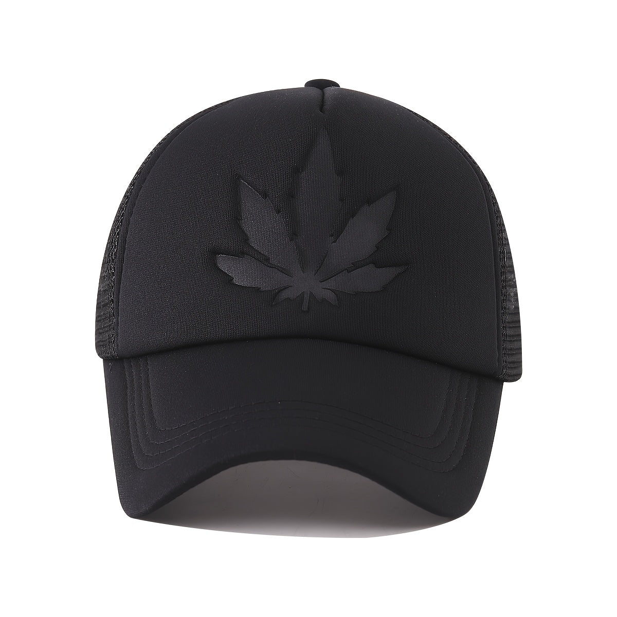 OKOIUM Maple Leaf Embossed Baseball Cap - Breathable mesh back, polyester, casual style for outdoor sports, available in black, blue, red.