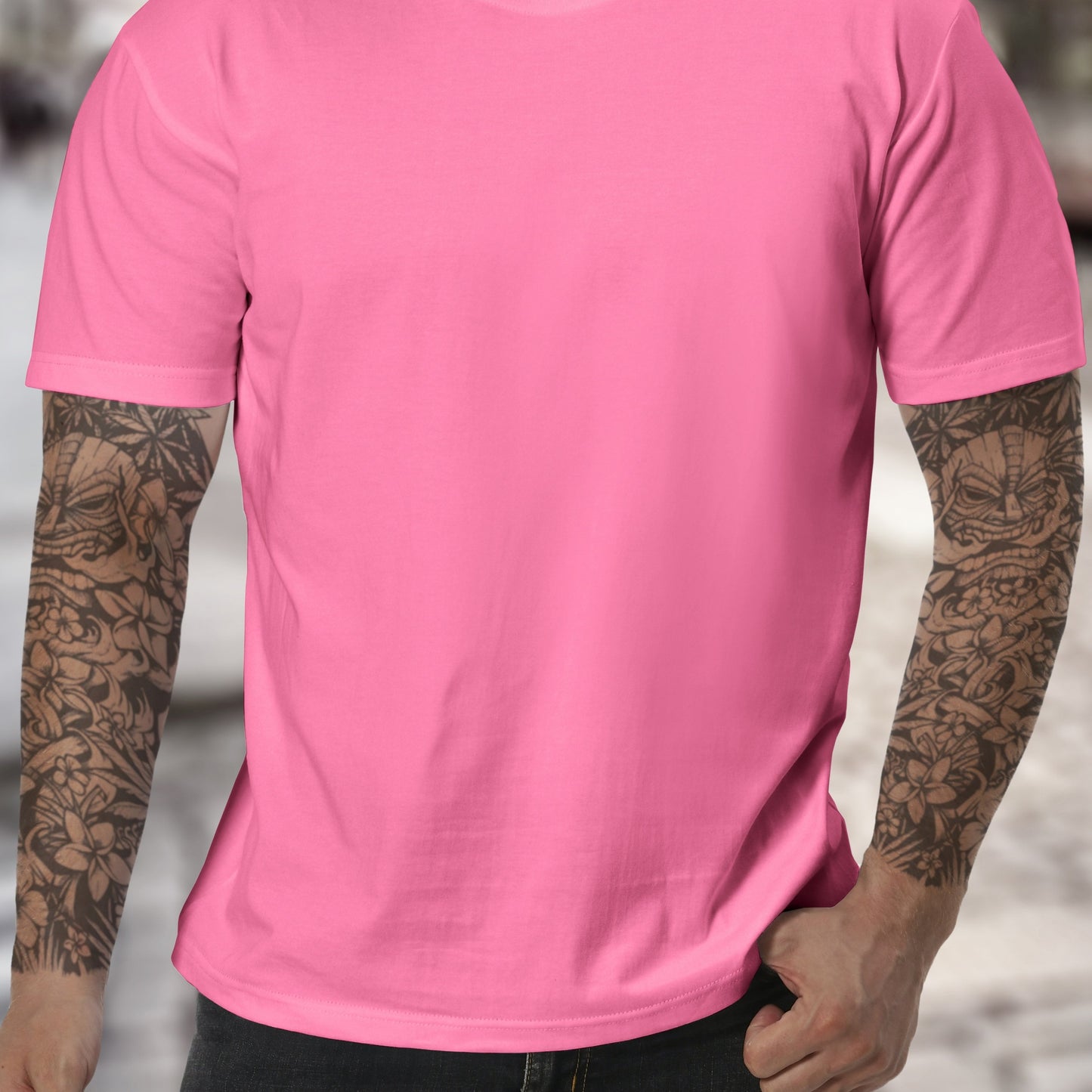 Men's solid color cotton t-shirt for summer comfort.