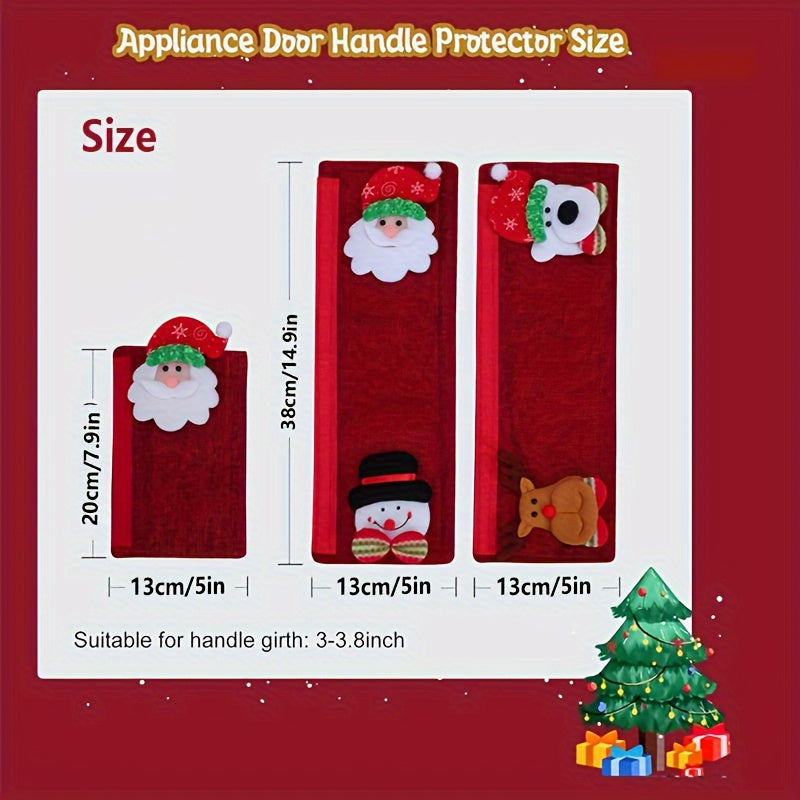 Get ready for the holidays with this set of 4 or 8 Christmas kitchen appliance handle covers featuring Santa and Snowman designs. These protective gloves are perfect for covering refrigerator, microwave, oven, and dishwasher doors. Add a festive touch to