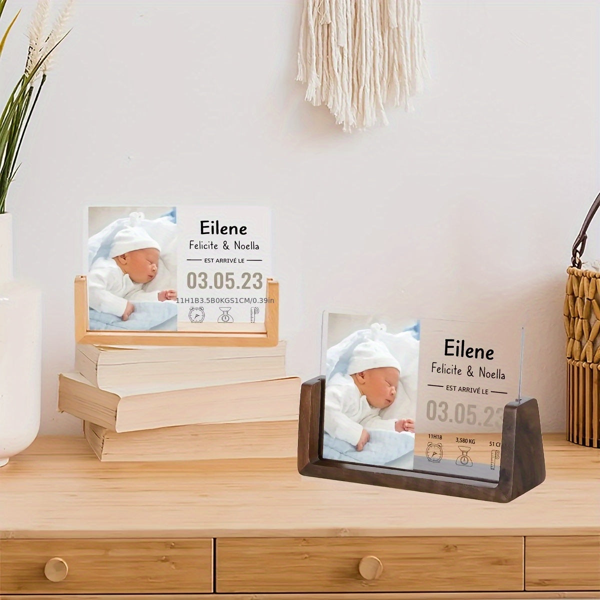 Personalized Birth Photo Frame - Acrylic UV Print Announcement Keepsake with Matte Black Stand for Nursery Decor - Customizable