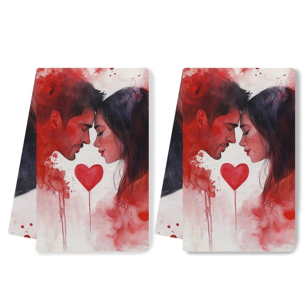 Two ultra-soft kitchen towels featuring an XOXO design, perfect for Valentine's Day. These highly absorbent dish and hand towels are ideal for holiday decoration. They are machine washable and measure 40.64x60.96 cm.