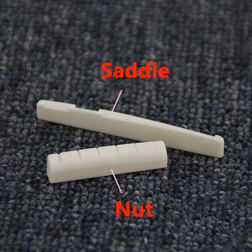 1 set of 2 pieces 6-string acoustic guitar bone bridge saddle and nut made of real bone