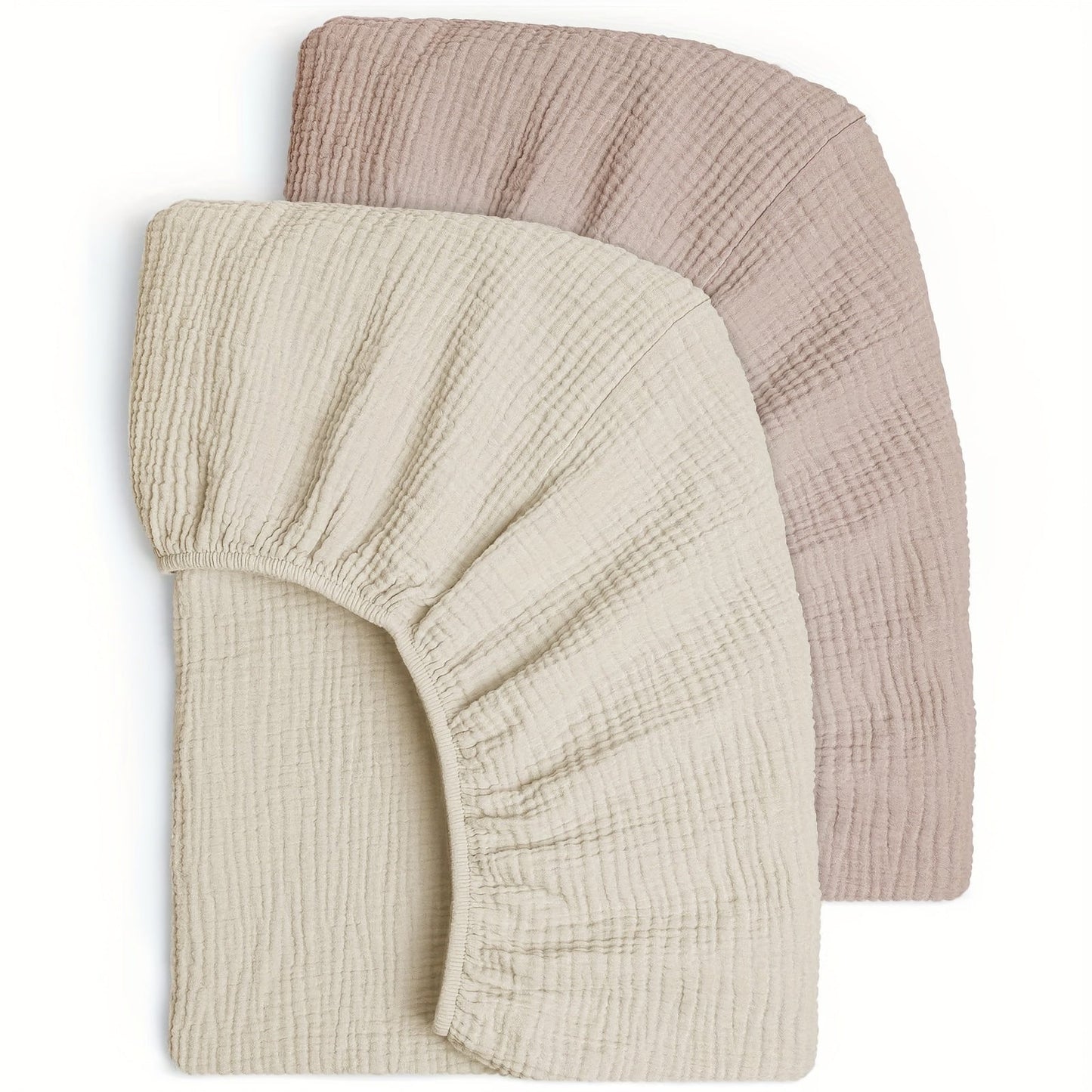 Two stretchy changing pad covers, made of ultra soft cotton material, providing a safe and snug fit for 81.28cm/86.36cm X 40.64cm changing pads. These cradle sheets are machine washable for easy maintenance.