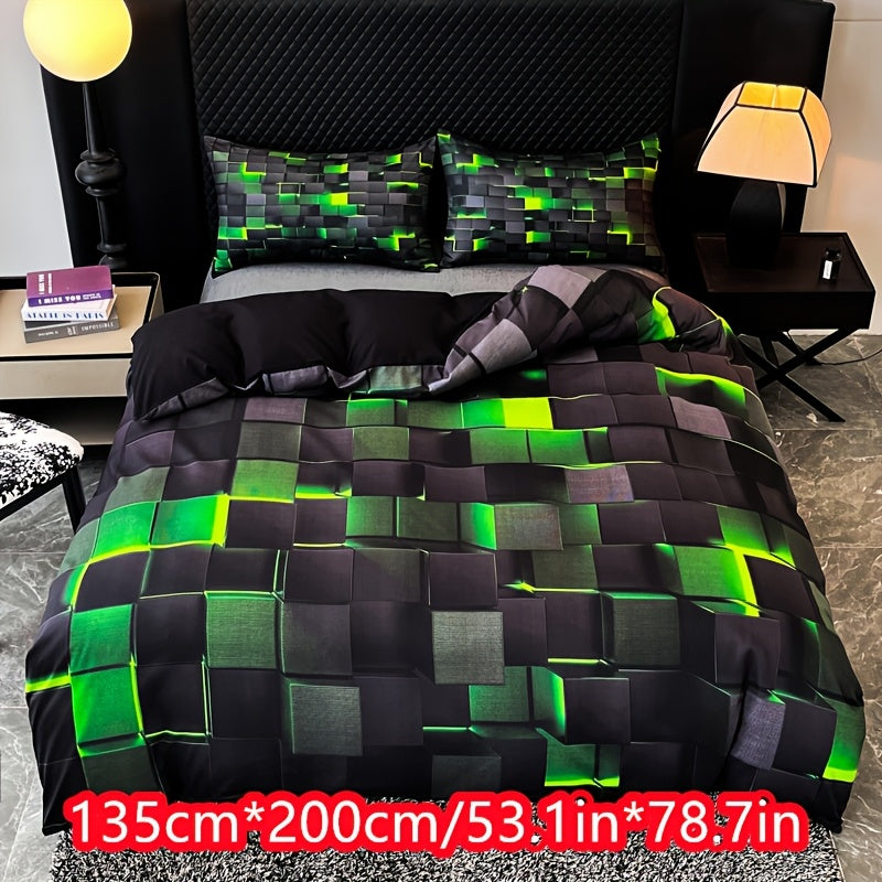 Technological Sense Geometry Duvet Cover Set - 2 or 3 Pieces Available. Features Cool 3D Digital Printing, Ideal for Bedroom or Guest Room. Set includes 1 Duvet Cover and 1 or 2 Pillowcases. Core not included.