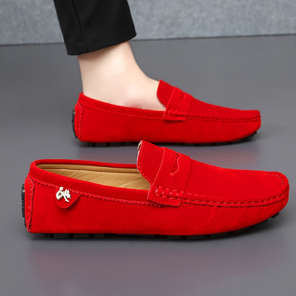 Microfiber loafers with solid color, rubber sole, and polyurethane insole for all-season comfort in casual, party, and wedding activities.