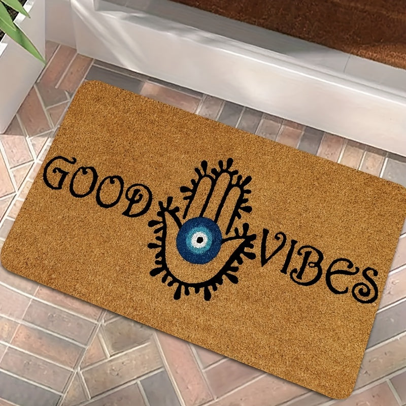 Durable Polyester Evil Eye Welcome Door Mat with Non-Slip Backing - Easy to Clean Entrance Rug for Indoor and Outdoor Use, Stain Resistant