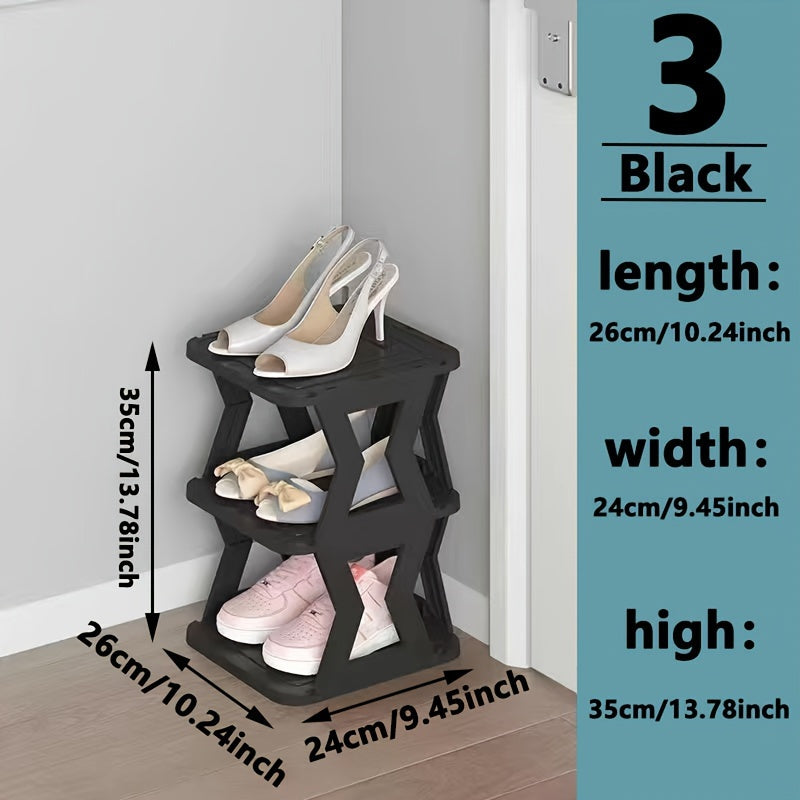 Black Space-Saving Vertical Shoe Rack with 1 Set - Multi-Layer Plastic Storage Organizer, Easy Assembly without Screws Needed, Floor Mount for Bedroom, Doorway, Living Room