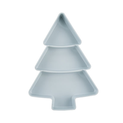 Christmas tree-shaped plastic tray for snacks, candy, fruit, and nuts. Perfect for parties, tea time, and gatherings. Ideal for office gift packaging. Made of durable plastic.