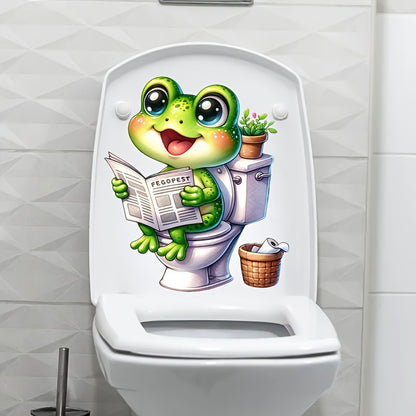 1 Whimsy Frog Toilet Tank Decal with Self-Adhesive, Animal Print Semi-Glossy Finish, Square Shape for Plastic Surfaces, Single Use Home Decor