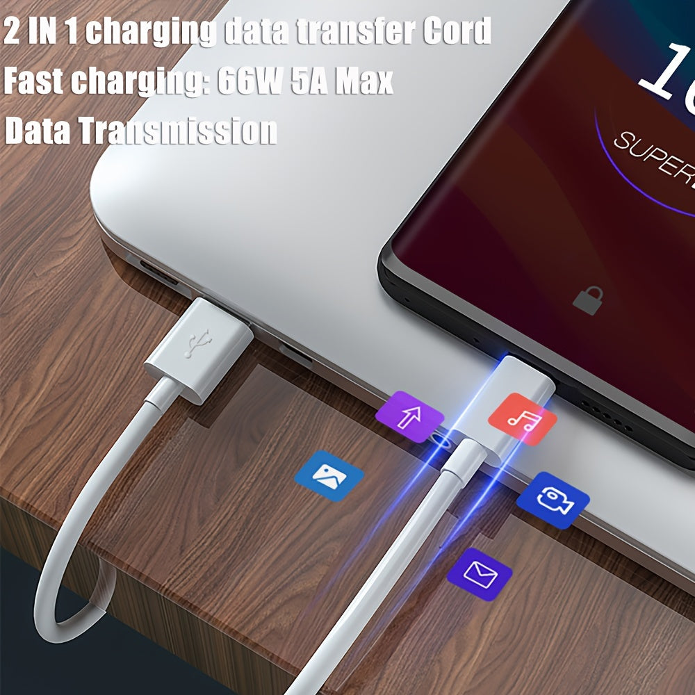 1pc/3pcs/5pcs 5A USB-C Fast Charging & Data Cable for various phone brands - Durable cord with power bank compatibility, 66W Max.