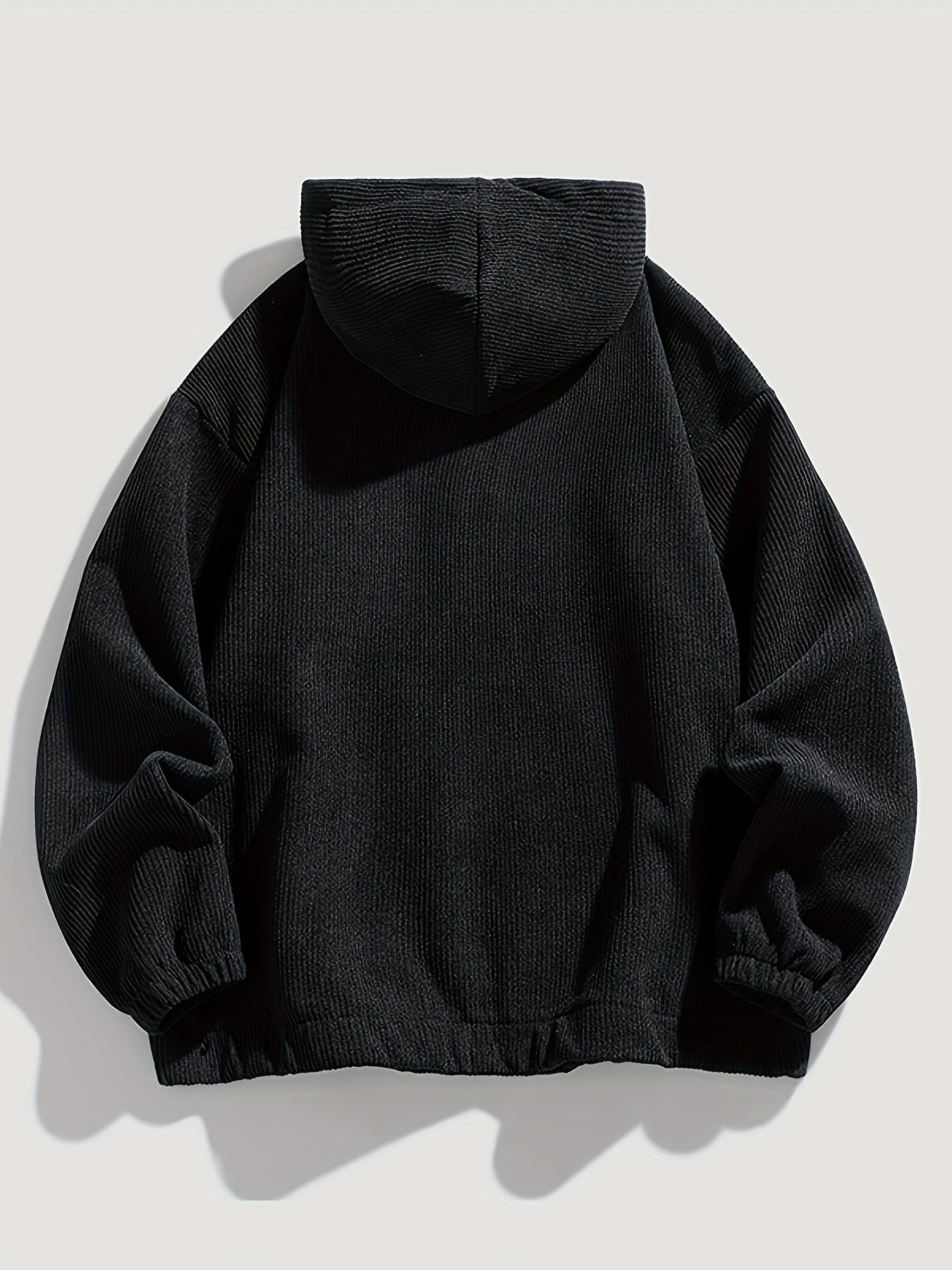 Men's cozy knit zip-up hoodie with dropped shoulder sleeves for casual wear.