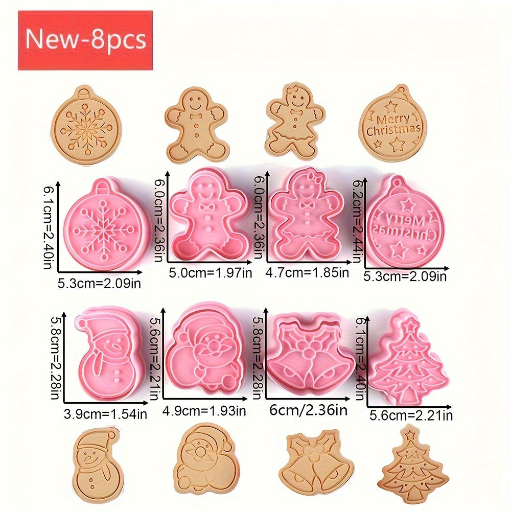 Set of 8 Christmas Cookie Stamp Tools with Various Designs - Snowflake, Snowman, Christmas Deer, Santa Claus, Christmas Tree. Includes Cookie Molds and Cutters for Baking Fun!