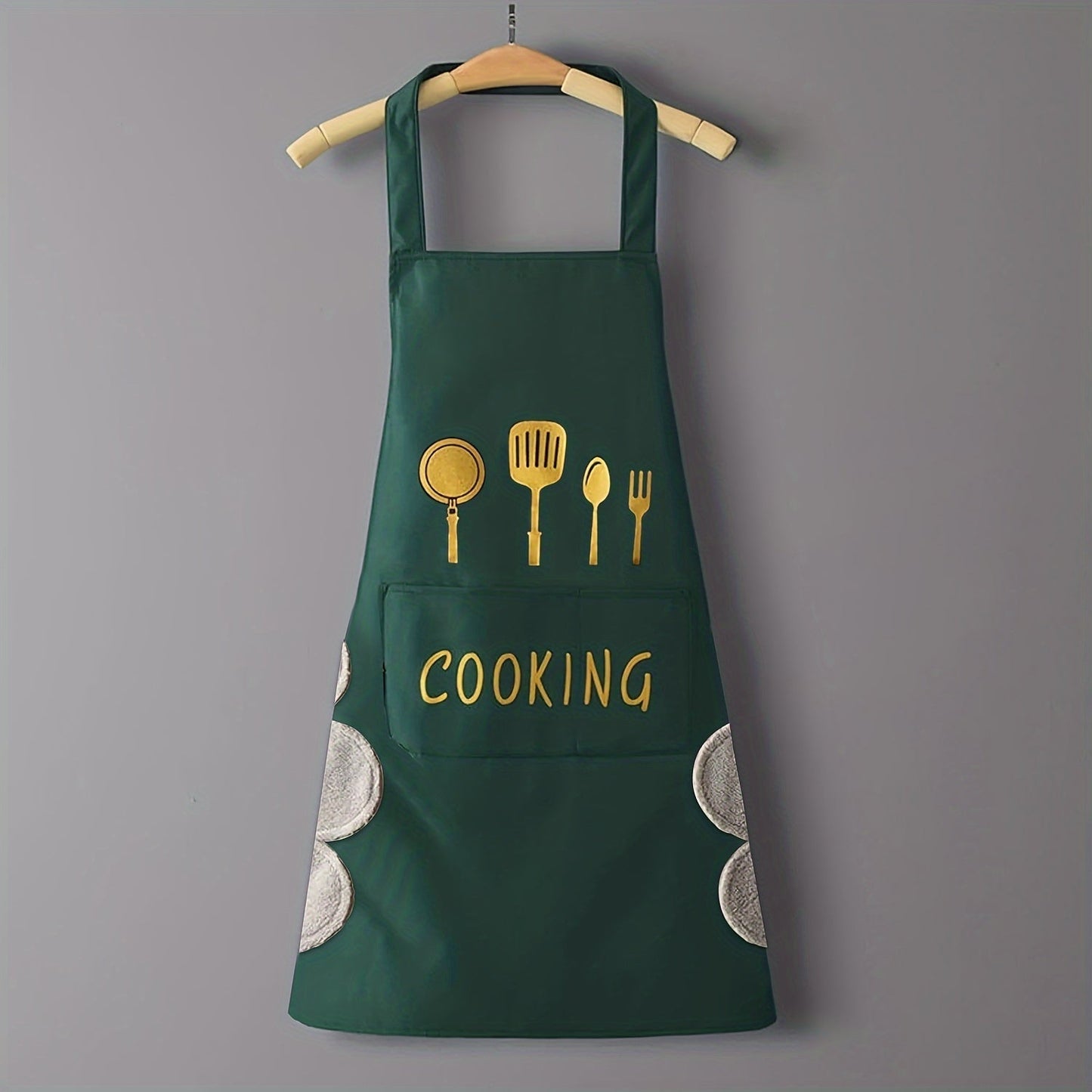 Large, durable PVC cooking and baking apron for women, featuring waterproof design and convenient hand wipe pockets.