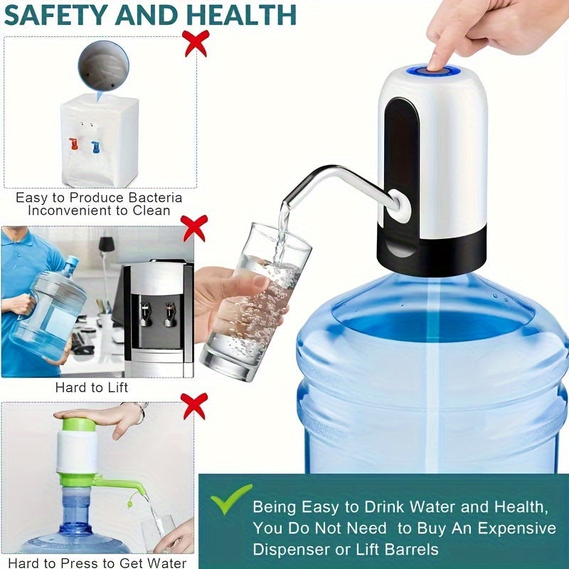 Sanhao USB Rechargeable Electric Water Bottle Pump - Portable dispenser for 11.36-18.93 L bottles, with blue LED lights. Ideal for camping and outdoor use.	mini water dispenser.