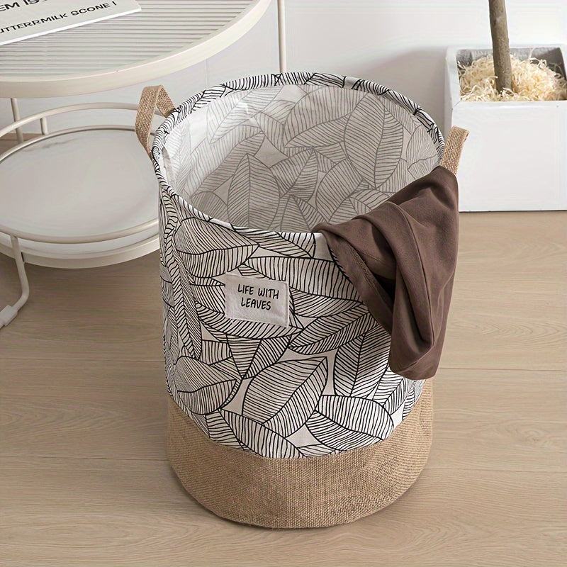 This linen clothes basket is perfect for storing dirty clothes, bath towels, blankets, and other miscellaneous items. It is foldable and suitable for use in the living room, bedroom, bathroom, and kitchen.