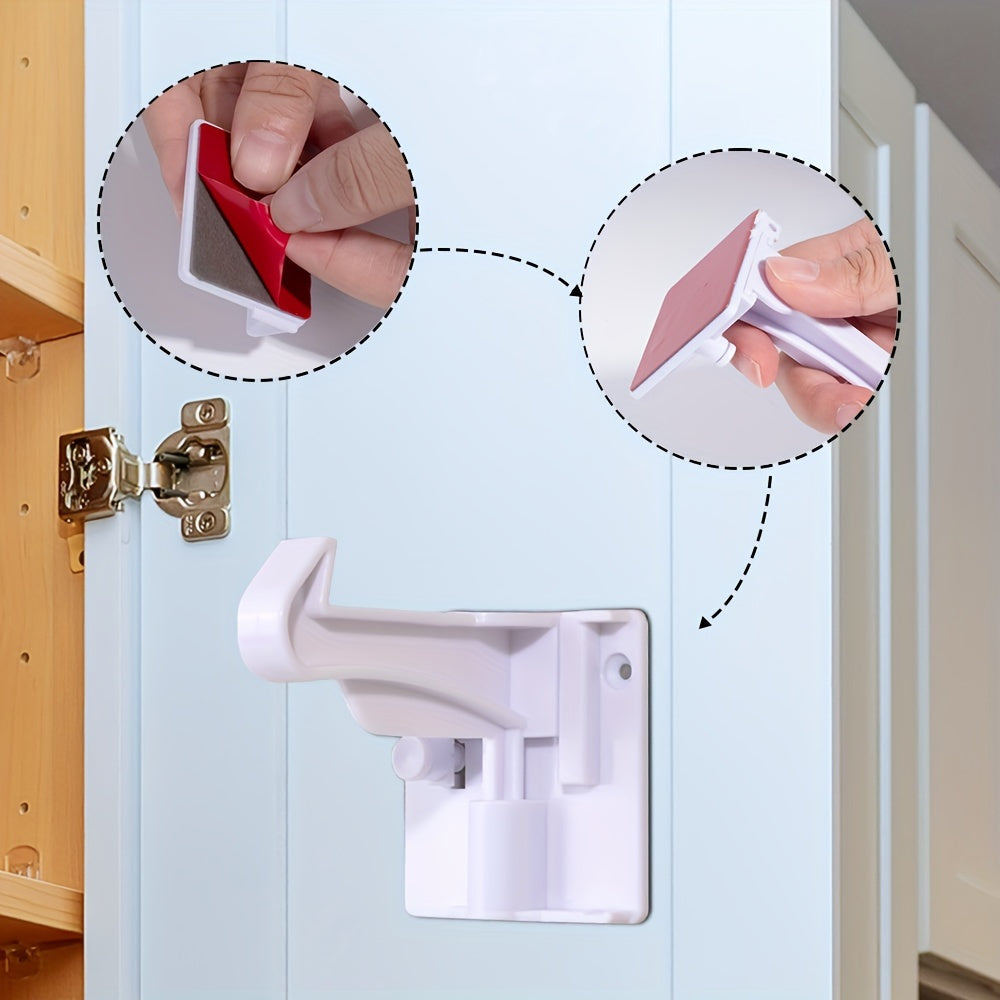 Set of 4 Cabinet Locks with Invisible Adhesive for Safety-proofing Drawers, Easy Installation without Drilling