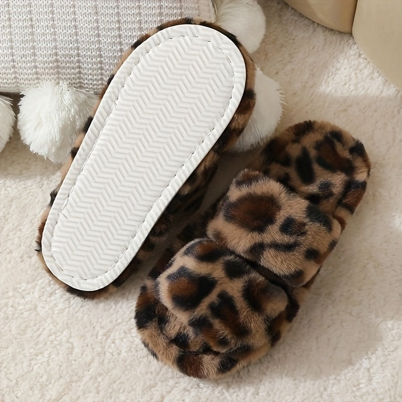 Women's soft plush cross-strap slippers with peep-toe fur, suitable for indoor and outdoor use.