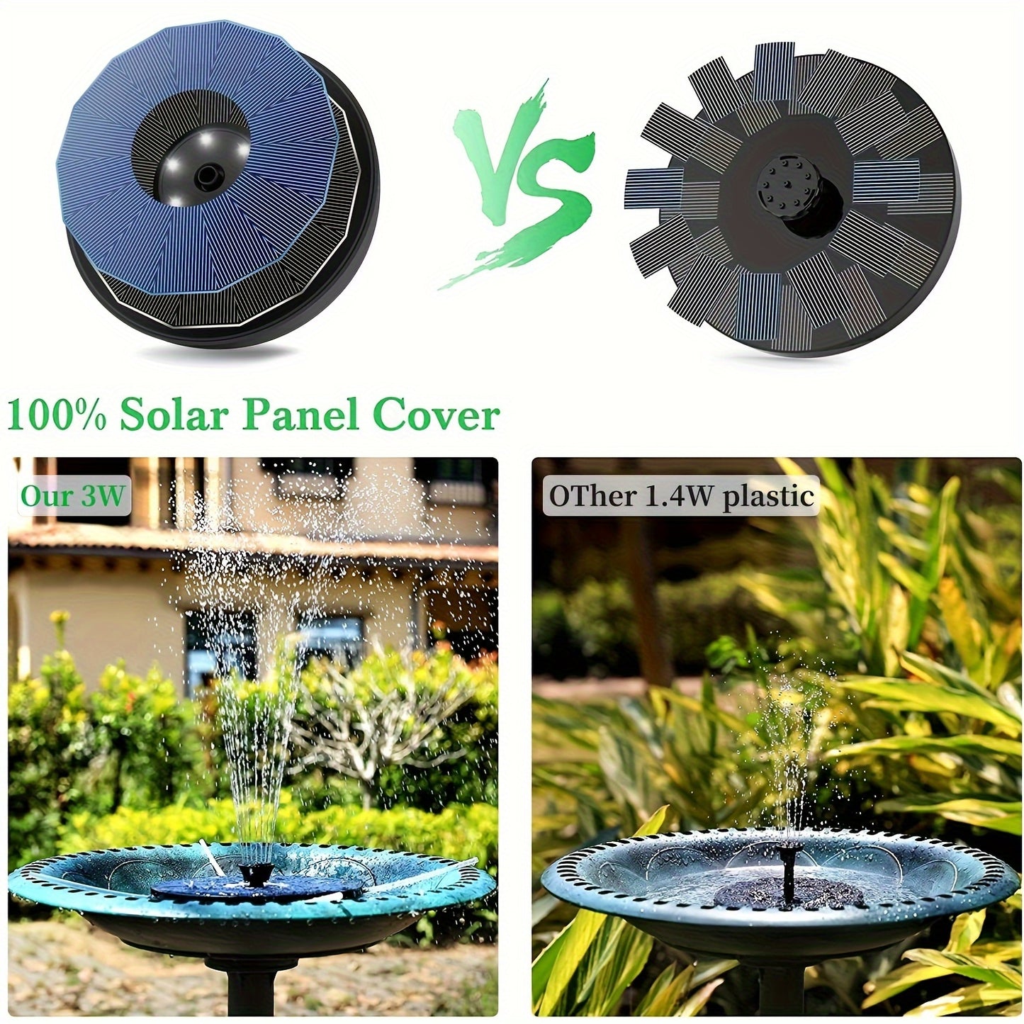 Portable Solar Fountain Pump with Lights for Bird Baths and Ponds