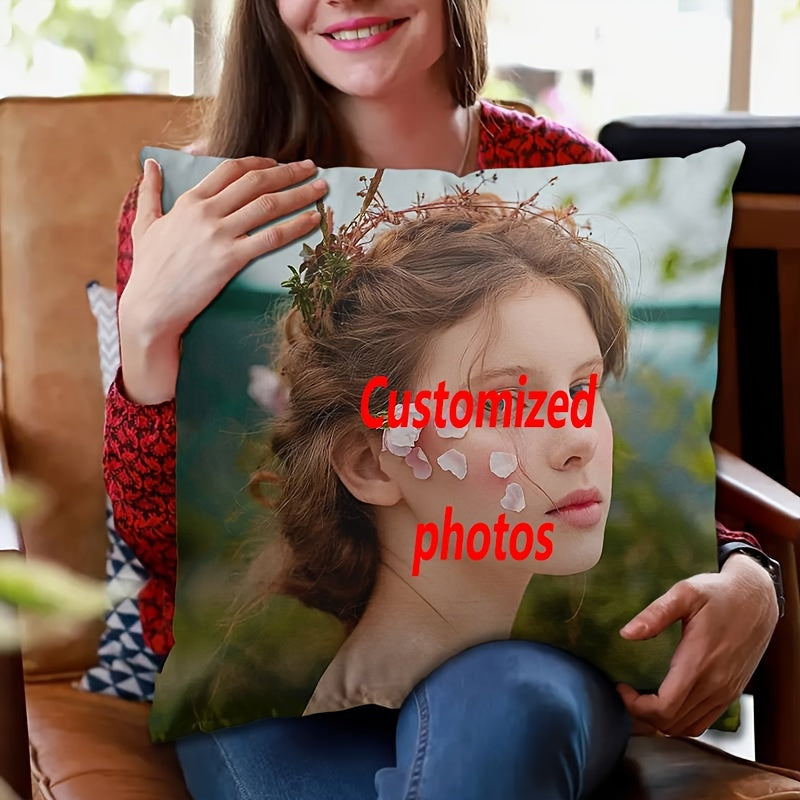 One personalized polyester pillowcase measuring 45.72x45.72 cm. Features short plush single-sided print with custom photo cushion cover. Perfect for birthdays and Valentine's Day, makes an ideal gift for family and friends. Made with woven fabric in