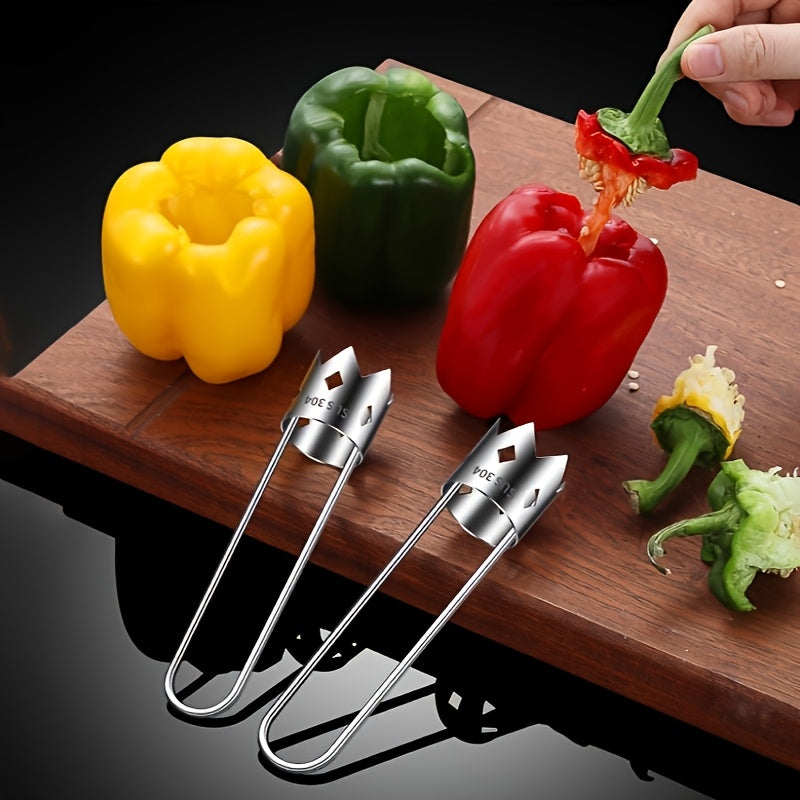 Stainless steel fruit corer for easy peeling and slicing fruits and vegetables.