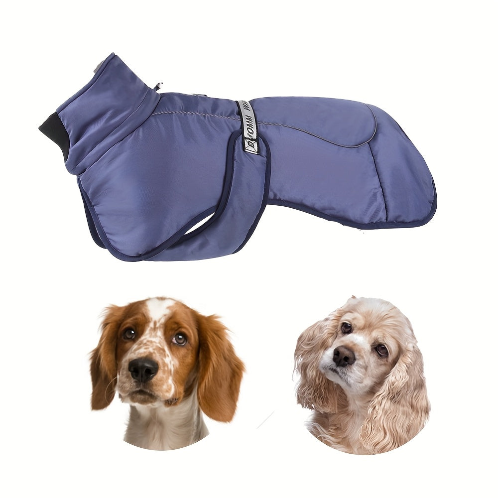 Waterproof and windproof jacket with cozy fleece lining for dogs of all sizes.