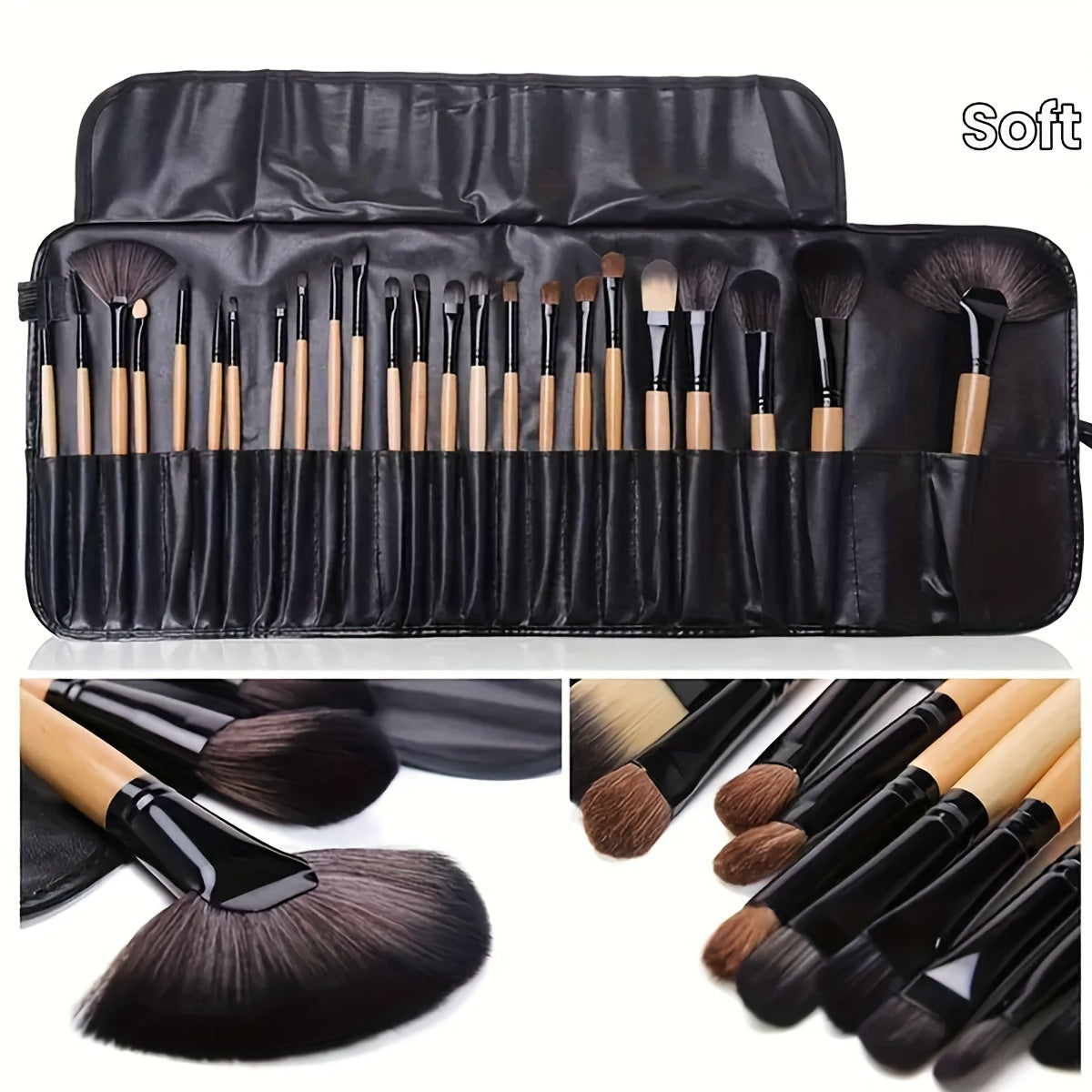 24-piece makeup brush set with oval brushes made of polyester bristles and ABS handles, suitable for normal skin. Versatile tools for applying foundation, eyeshadow, and contouring, perfect