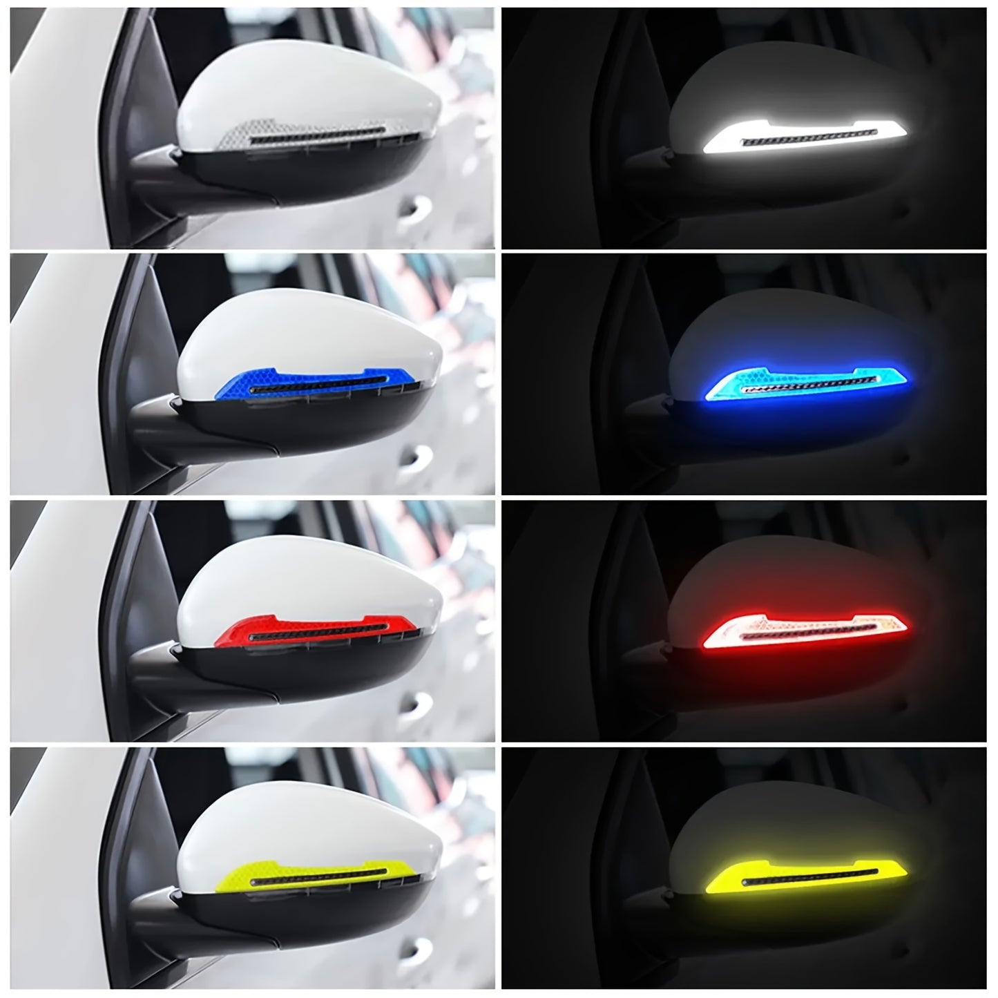 2pcs 3D car bumper reflective strips in vibrant colors for safety warning, easy to apply with multi-color options and reflective stickers.