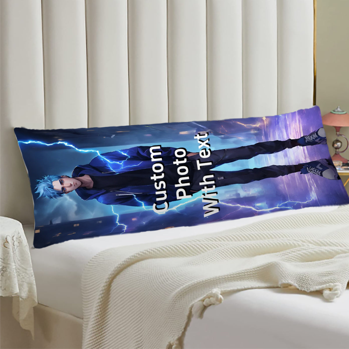 Personalize your long body pillow with a custom photo cover. This double-sided, soft plush cover is ideal for celebrating Halloween, Thanksgiving, Christmas, birthdays, and weddings. Measures 50.8x137.16 cm.