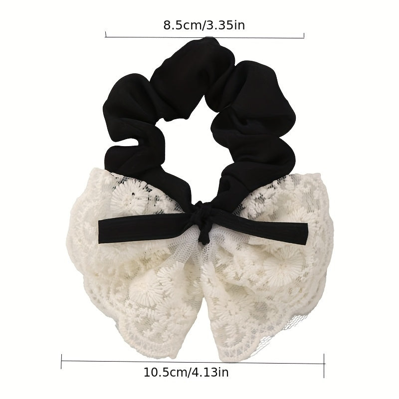 1 Vintage Elegant Embroidered Lace Hair Scrunchies with Bow Ribbon - Fabric Hair Ties for Women, Valentine'S Day Gift, Multiple Pieces