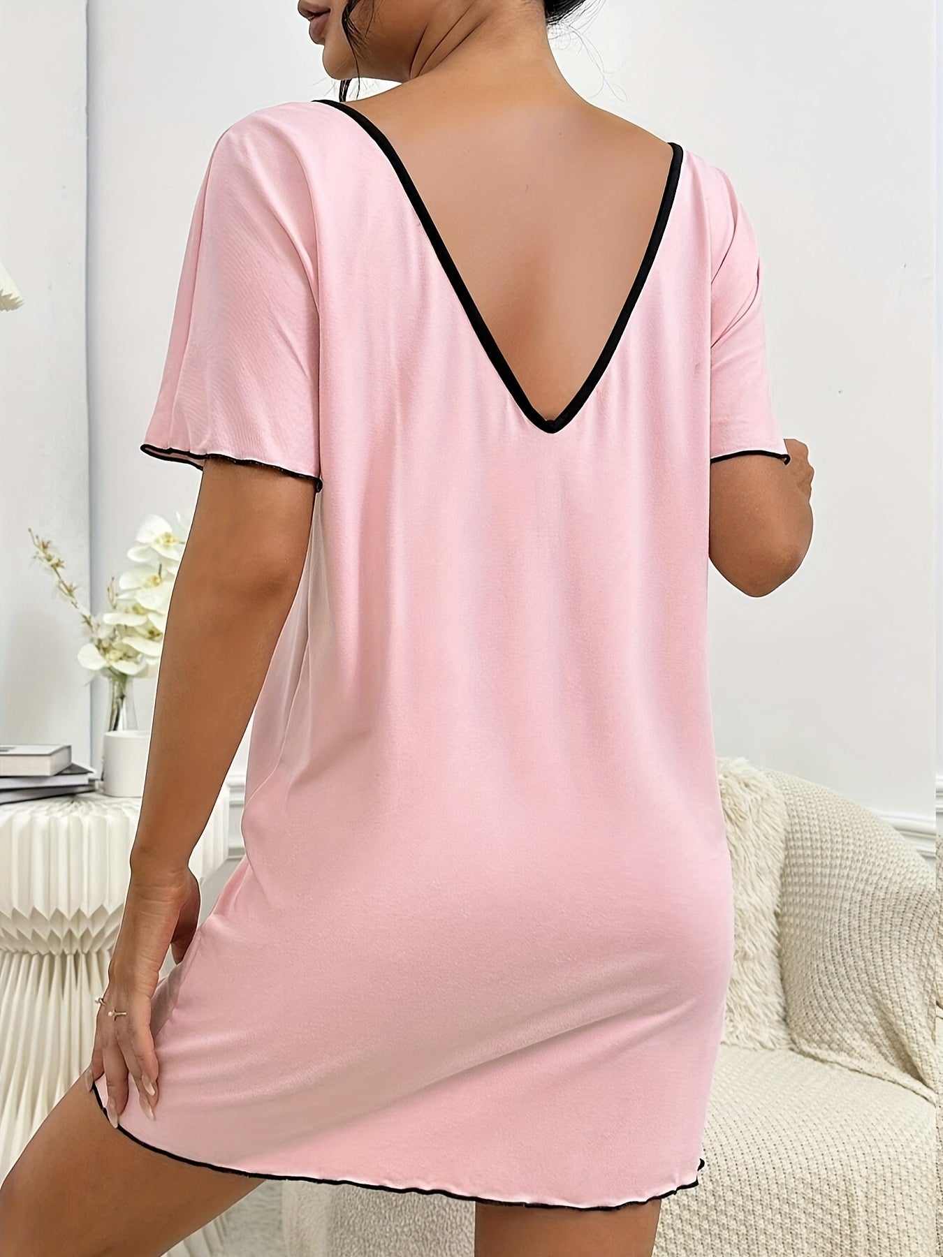 Stylish heart pattern sleep dress for women made of soft blend, round neck, short sleeve, machine washable - versatile for all seasons.