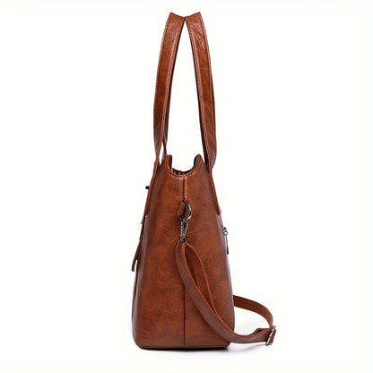 Stylish tote bag for women with large capacity, waterproof material, detachable shoulder strap, multiple compartments, button accents, and available in various colors.