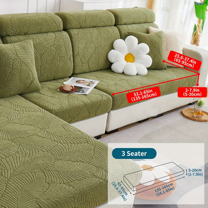 Stylish leaf-patterned sofa cover fits single to four-seater sofas in various colors. Durable jacquard fabric, machine washable.