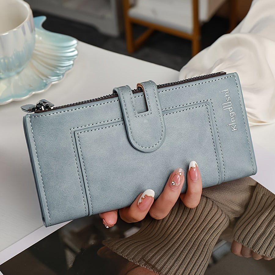 Long clutch wallet with solid color, lightweight coin purse in minimalist retro style.