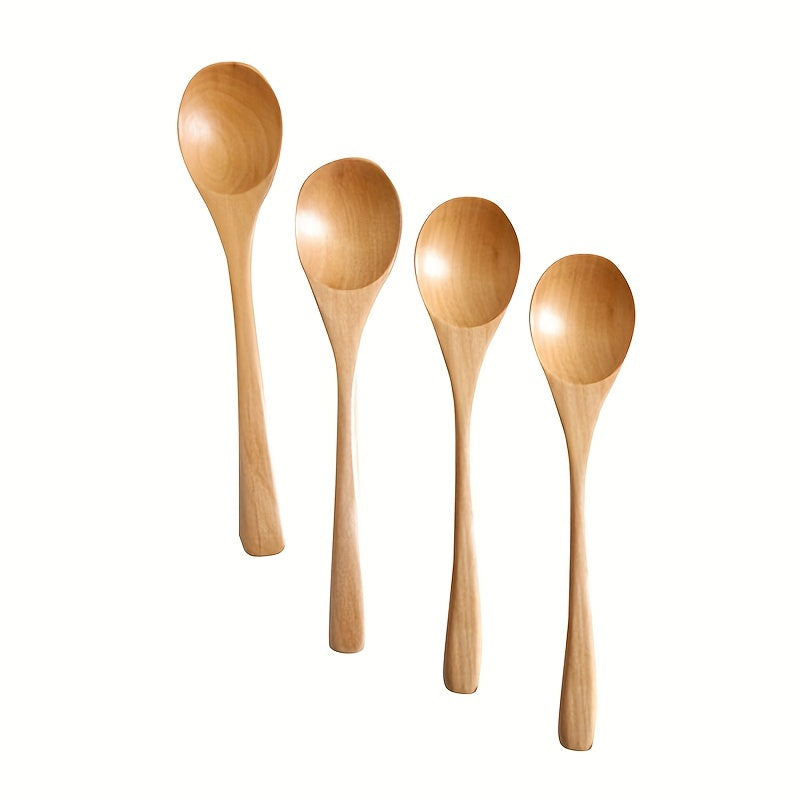 4-piece set of wooden spoons for mixing and serving soup, coffee, dessert, and other foods, suitable for use in restaurants and at home parties.