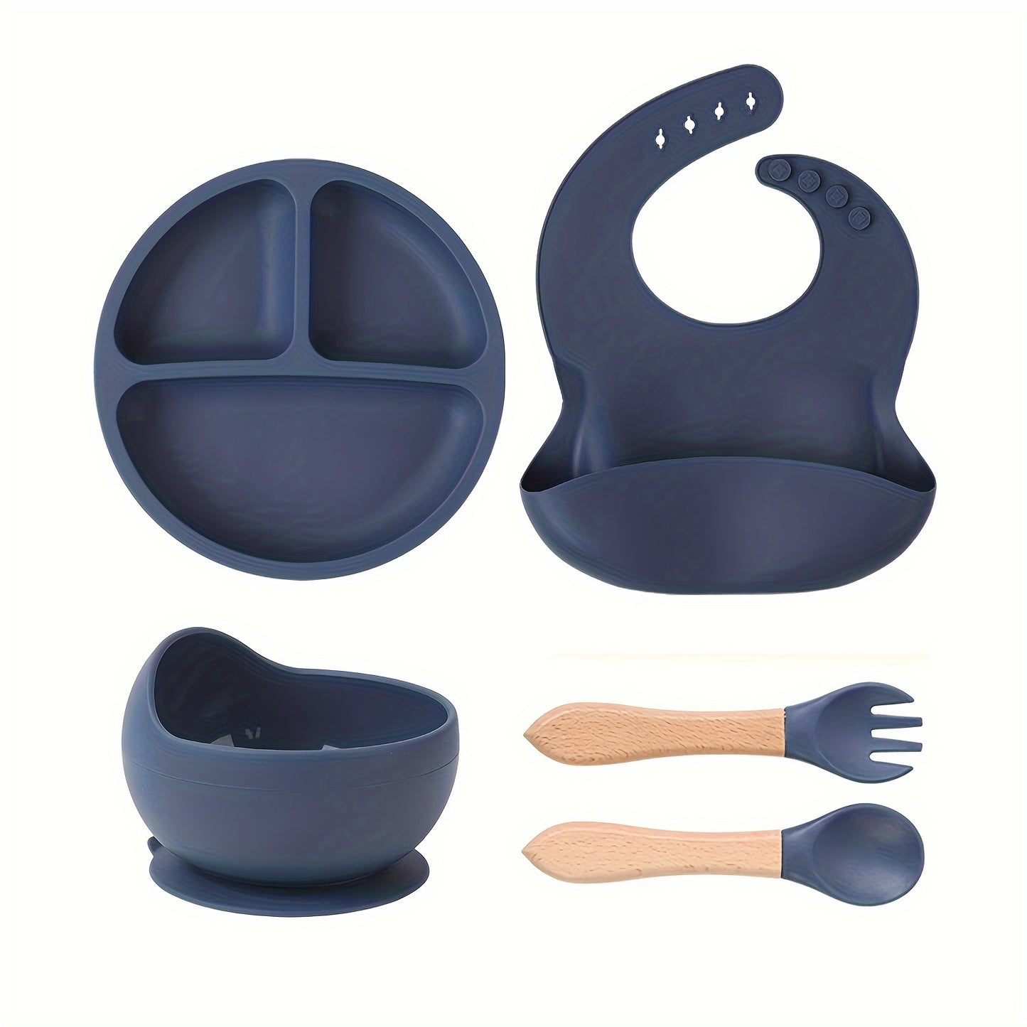 Gray Silicone Kids Feeding Set - Soft, Safe, Easy to Clean Tableware Kit