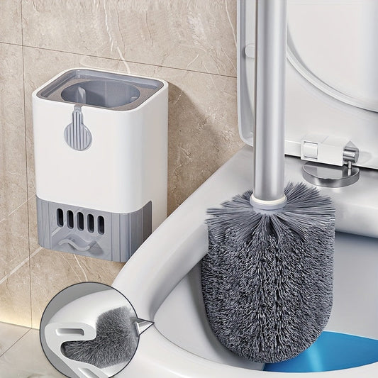 Toilet Brush Set with Wall-Mounted Long Handle - Flexible Design Eliminates Hard-to-Reach Corners, Making Bathroom Cleaning Effortless