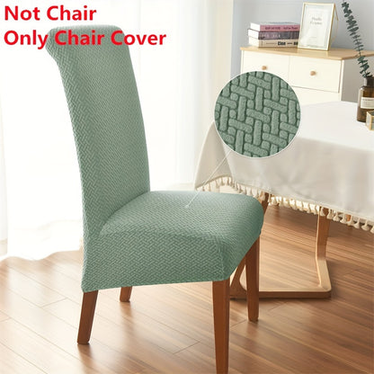 High-back dining chair cover with elegant Jacquard design, stretchable spandex material, ideal for kitchen, hotel, and banquet use. Solid color, easy to clean in the washing machine.