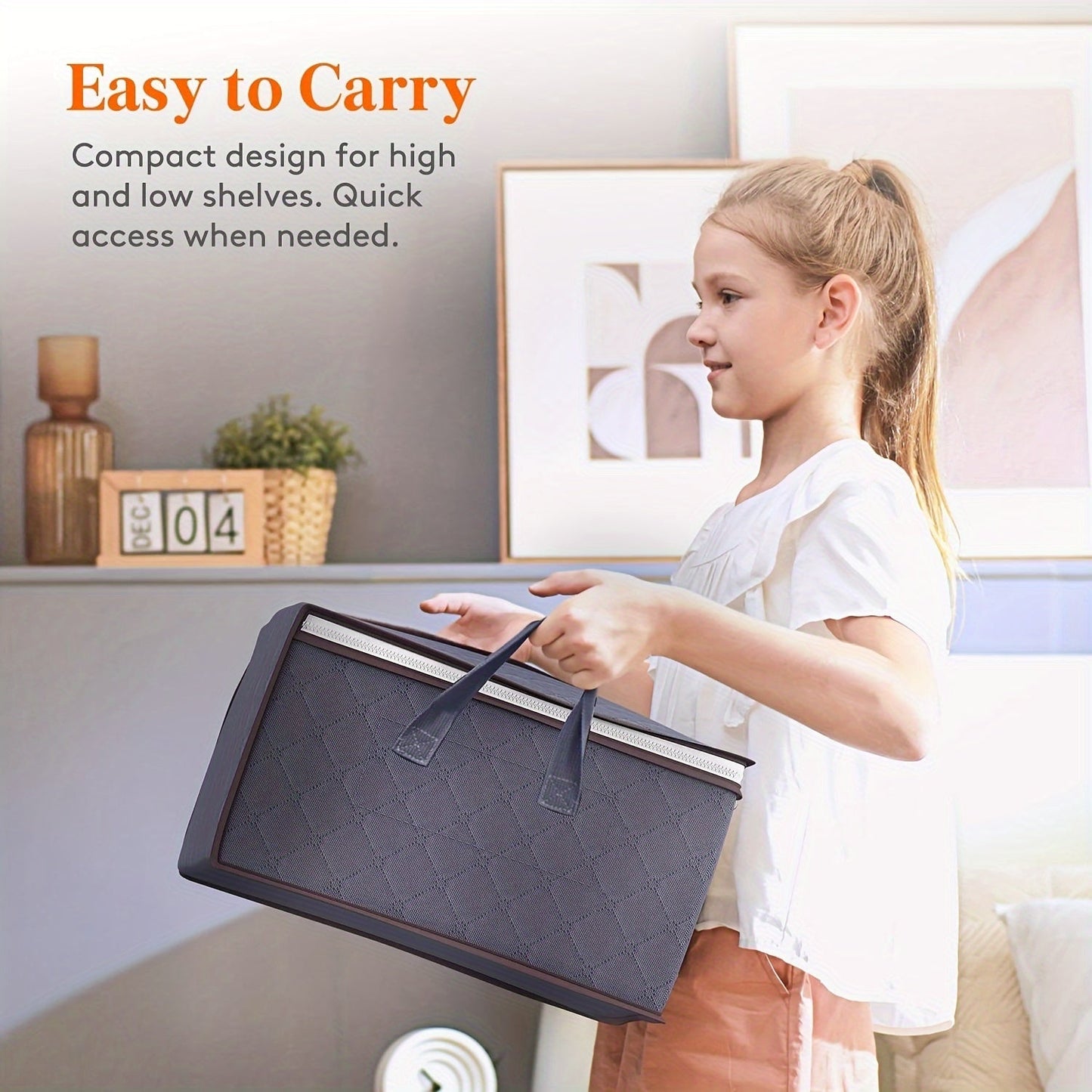 Six-Pack of Classic Style 35L Fabric Under-Bed Storage Bags featuring a Waterproof Flip Top and Reinforced Handle - Versatile Square Organizers for Clothing, Blankets, Linens, Pillows, Jumpers, and Toys.